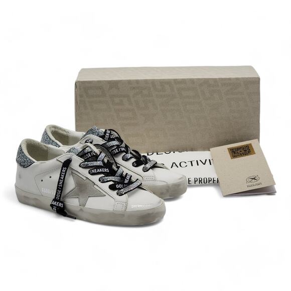 Golden Goose Shoes - Golden Goose Super Star Classic Leather Sneakers with Swarovski Crystals